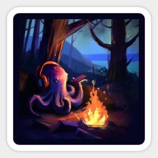 Octopus Listens to Music on its Phone While Camping Sticker